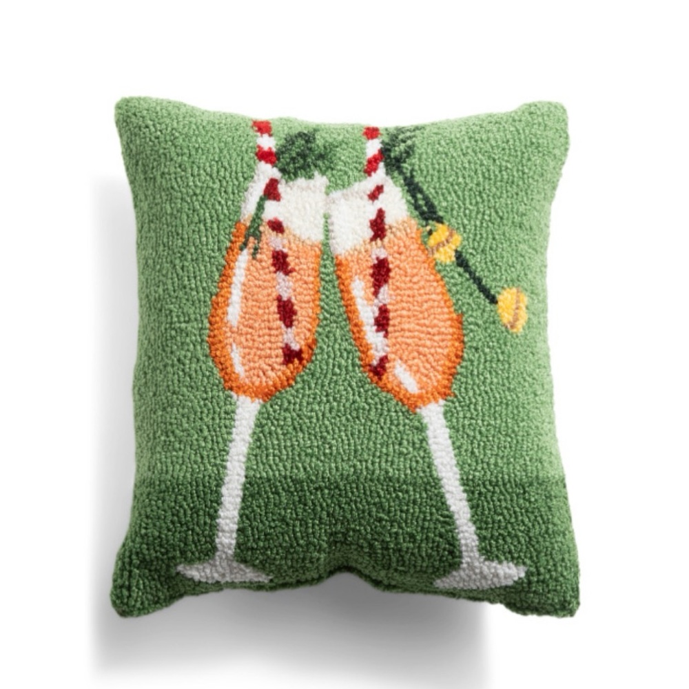 Holiday Champagne Hooked Pillow